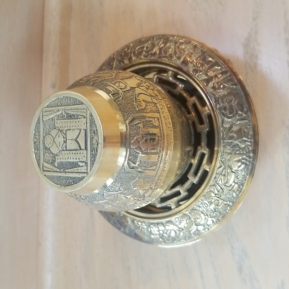 Antique Wedding Set Brass Ashtray & Cigarette Holder - Picture 2 of 16